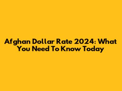Afghan Dollar Rate 2024: What You Need To Know Today