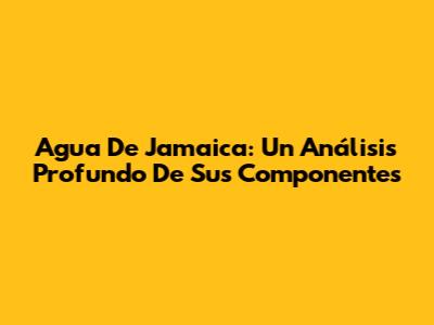 Agua De Jamaica: Un Análisis Profundo De Sus Componentes