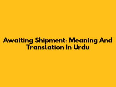 Awaiting Shipment: Meaning And Translation In Urdu