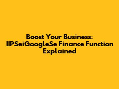 Boost Your Business: IIPSeiGoogleSe Finance Function Explained
