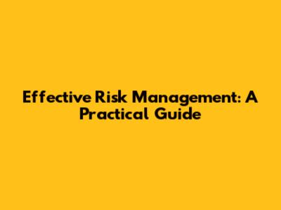 Effective Risk Management: A Practical Guide