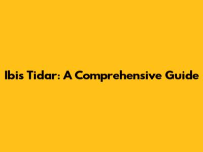Ibis Tidar: A Comprehensive Guide