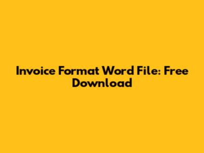 Invoice Format Word File: Free Download