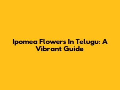 Ipomea Flowers In Telugu: A Vibrant Guide