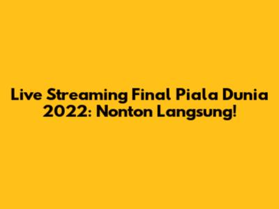 Live Streaming Final Piala Dunia 2022: Nonton Langsung!