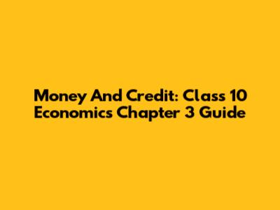 Money And Credit: Class 10 Economics Chapter 3 Guide