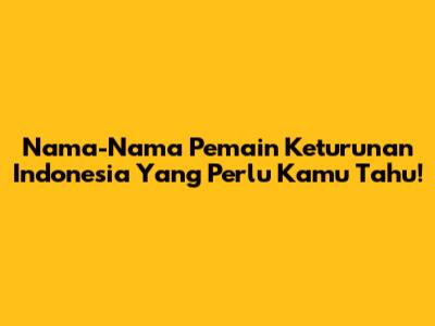 Nama-Nama Pemain Keturunan Indonesia Yang Perlu Kamu Tahu!