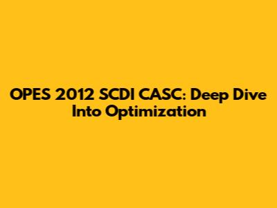 OPES 2012 SCDI CASC: Deep Dive Into Optimization