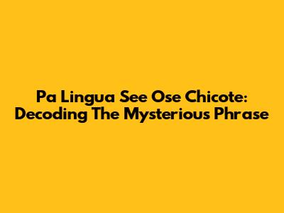 Pa Lingua See Ose Chicote: Decoding The Mysterious Phrase