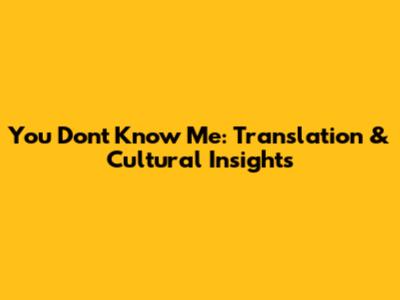 You Don't Know Me: Translation & Cultural Insights