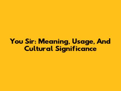 You Sir: Meaning, Usage, And Cultural Significance
